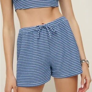 Reformation Olina Knit Blue and White Striped Shorts